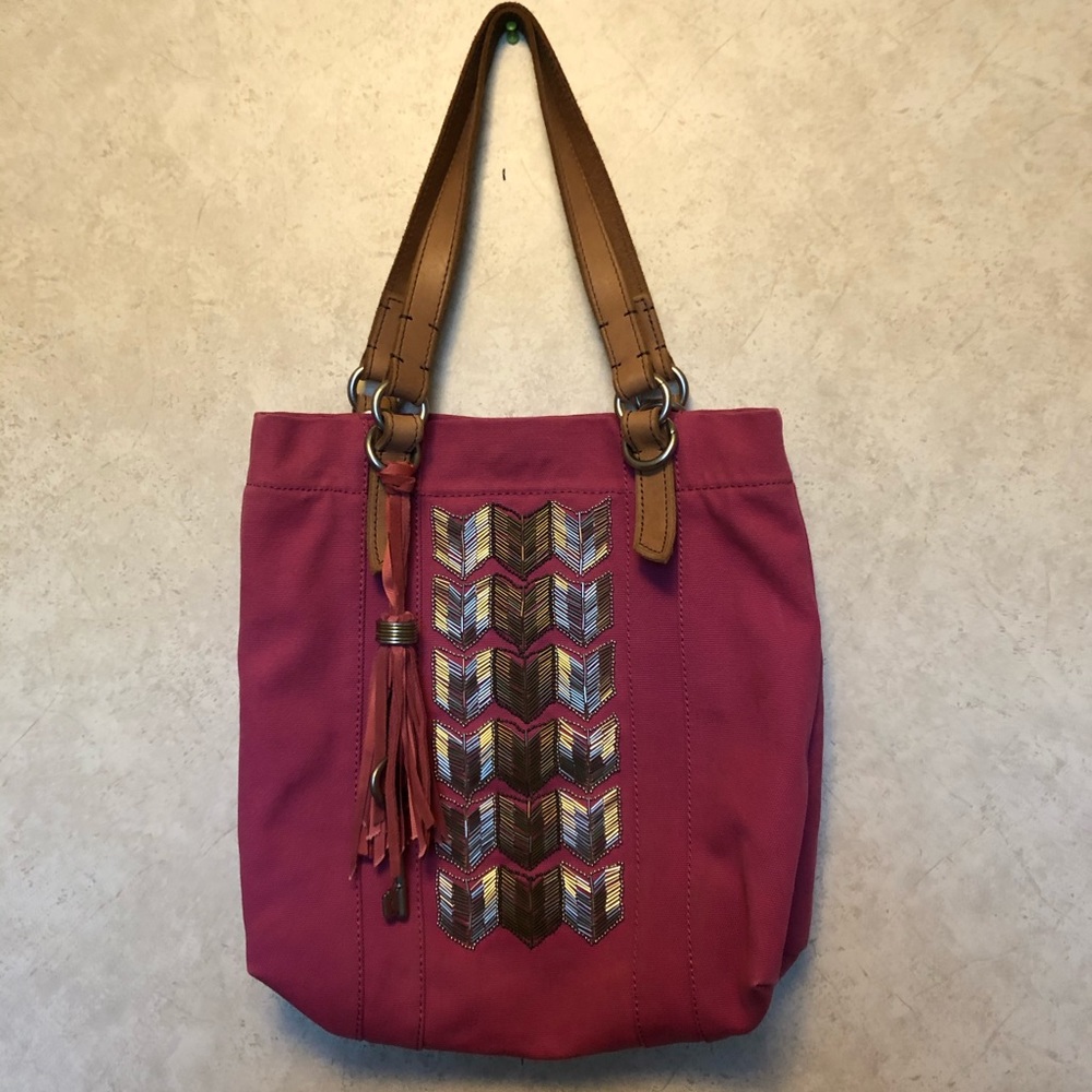 NWOT  Boho Fossil Jesse Shoulder Bag with Beads
